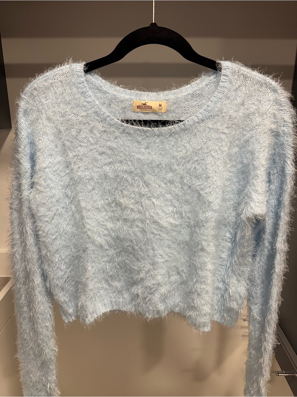 Hollister Light Blue Fuzzy Cropped Sweater